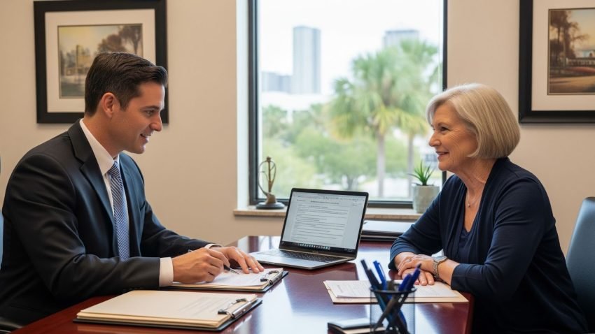 SSD attorney in Tampa meeting with a client about its benefits.